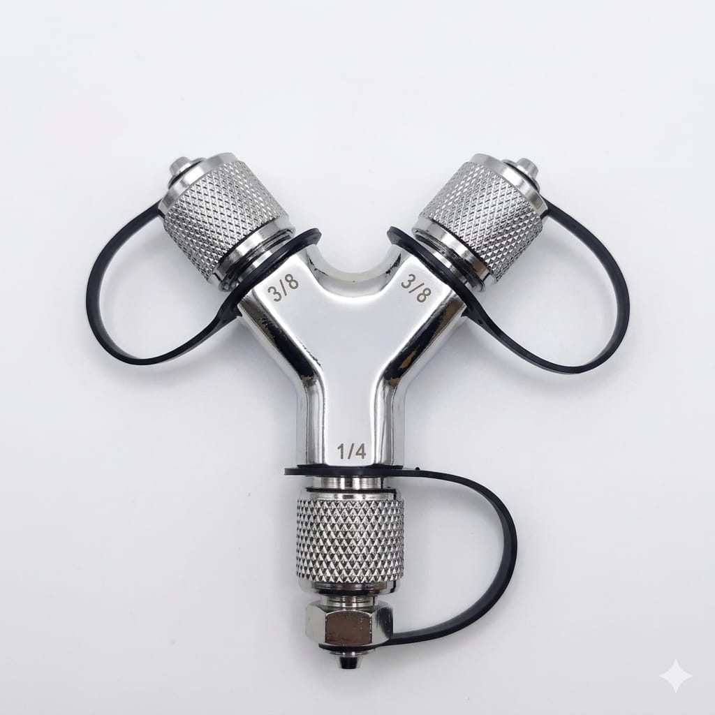 CONEXION EN "Y" -  3/8FM x 3/8FM x 1/4FH - PARA ALTO VACIO Y RECUPERACION