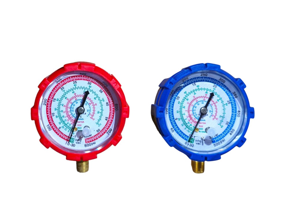 KIT RELOJES ALTA Y BAJA MANOMETRO R32-R-22-R134A-R404A-R410A - CON PROTECTOR DE RELOJ